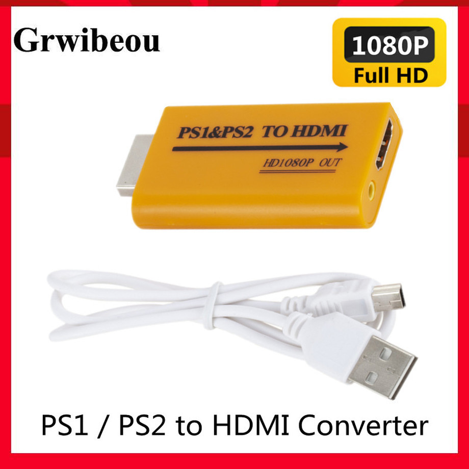Grwibeou For PS1 / PS2 to HDMI Adapter Converter Up to 1080P Output For Monitor Projector Convert