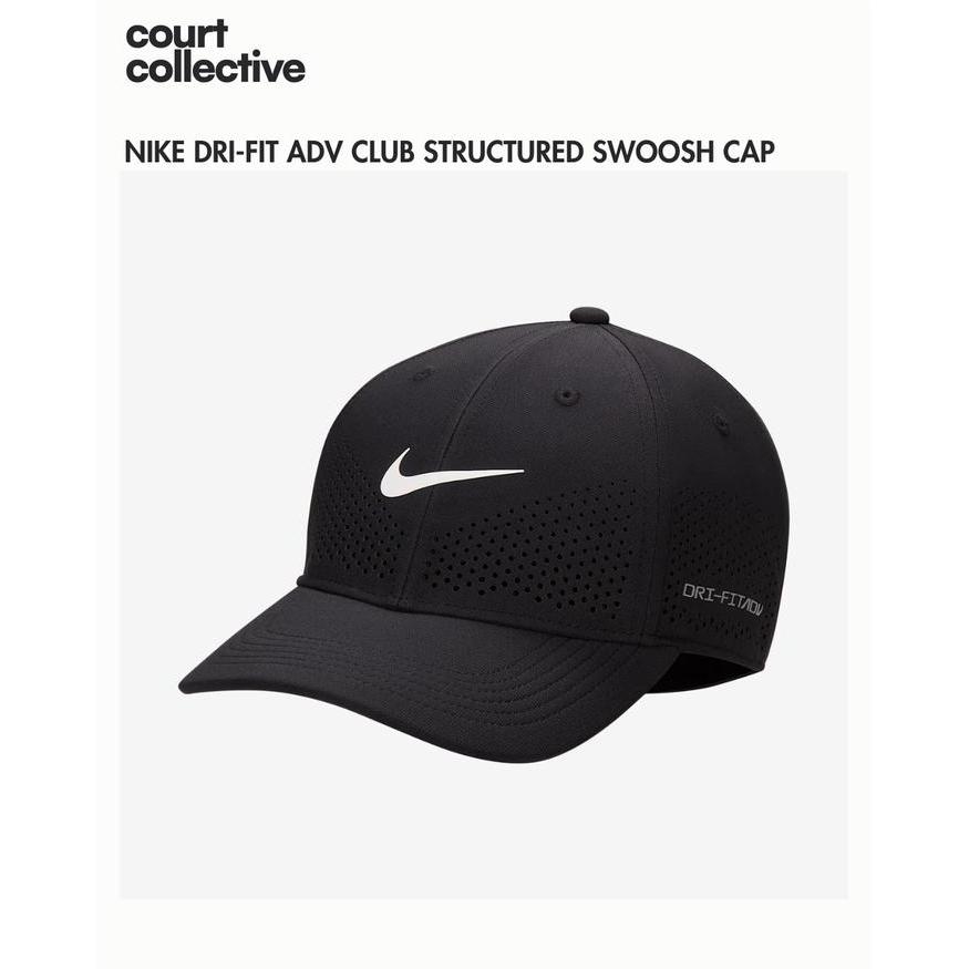 Nike Dri-FIT ADV Club Structured Swoosh Cap Unisex (All Size) - Black / Hitam Topi Tennis Topi Padel