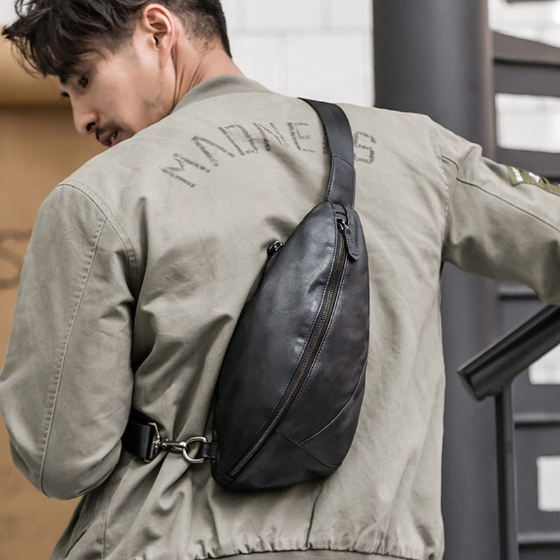 Tas Selempang Pria Kulit Sintetis Premium Model Koper Kecil Serut Ransel Bahu Travel Anti Air Hitam 