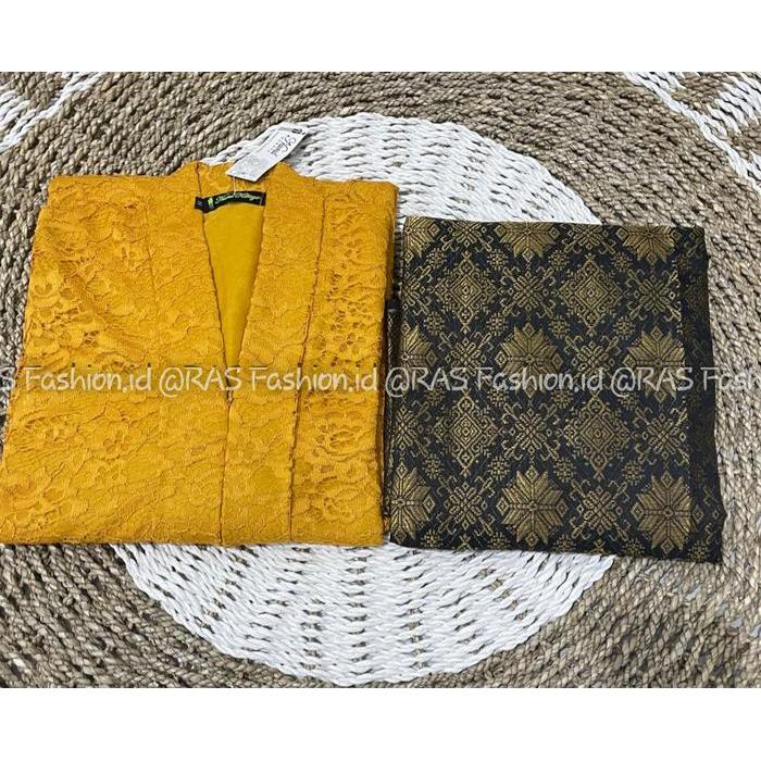 New Setelan Kebaya Tunik Long Floy Brokat Kombinasi Rok Songket Lilit Sampai Ukuran Jumbo Ld 130