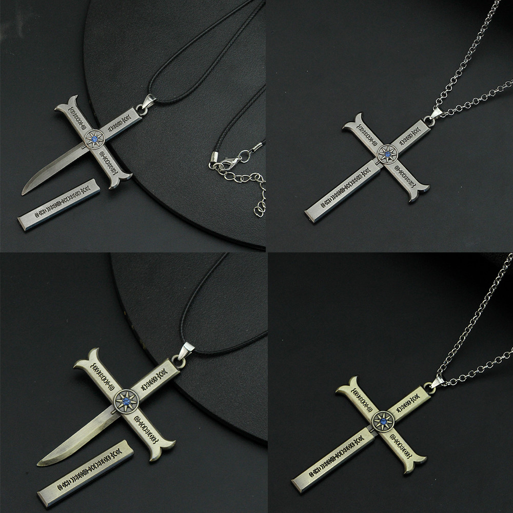 Kalung Anime Dracule Mihawk Liontin Pedang Silang Choker Pria Aksesoris Fashion Hadiah