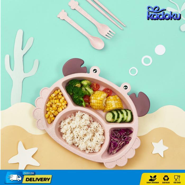 Tempat Makan Bayi Mangkok Piring Gelas Anti Tumpah Feeding set Piring Sekat Karakter Lucu