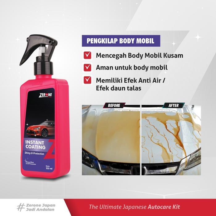 Zerone Japan Paket Glass Coating Zerone Pengkilap Body Motor Car Efek Daun Talas Pembersih Jamur