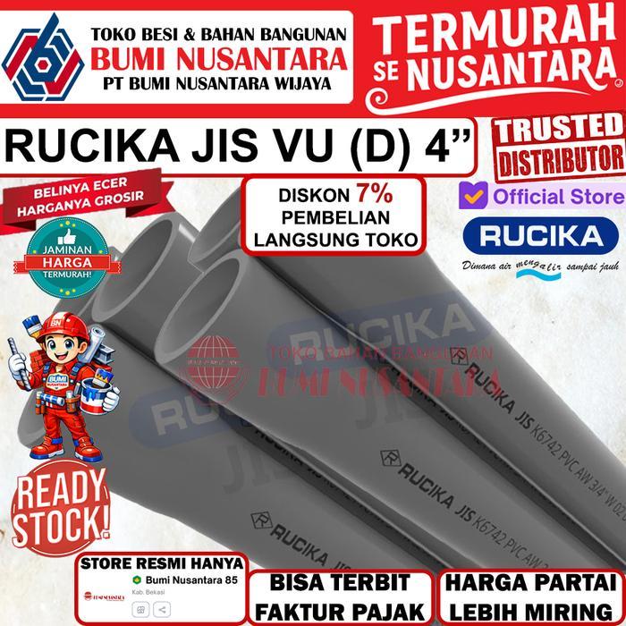 Pipa Rucika Abu 4" D Inch 4 Meter JIS Peralon PVC Pipe Air Ori Pralon