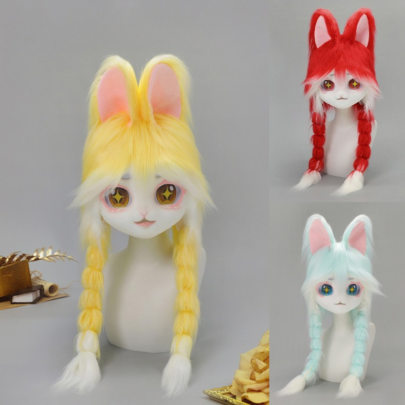 Archi Handwork Animal Kig Fursona Miss Rabbit Head Mask Headwear Furry Fursuit Easter Bunny Cosplay
