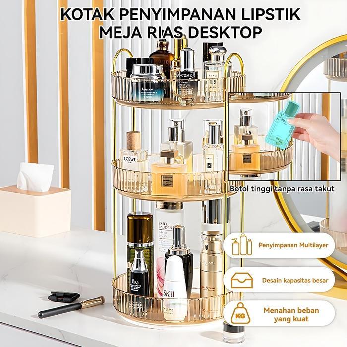 Rak Makeup Gold / STR / Rak Gold / Rak Bumbu / Rak Dapur/ Rak Putar / Sea Lazy Rak Rotating 360"