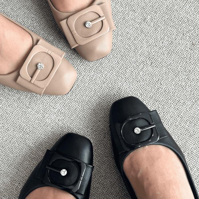 Laviola 4530 FFS - Sepatu Pantofel Kerja Wanita Black dan Khaki Hak 2 cm Heels Shoes