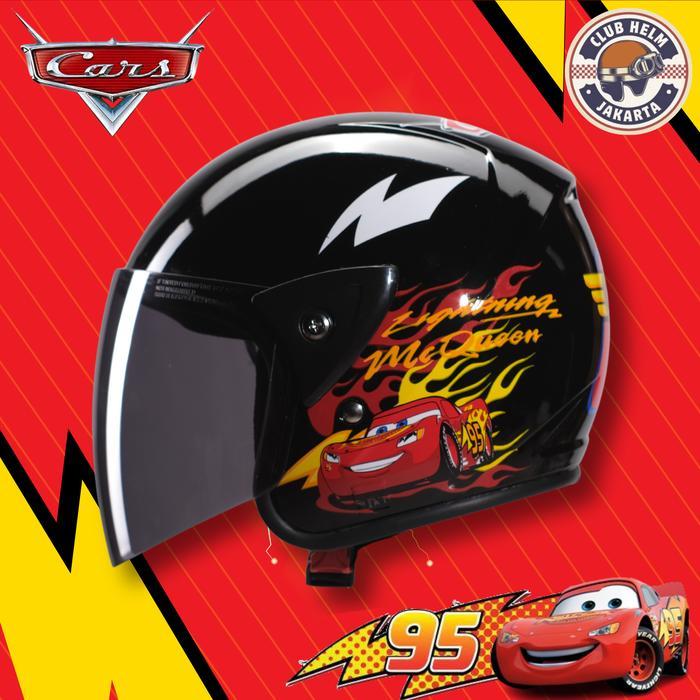 Helm Anak Junior Half Face Karakter Cars Mcqueen Hitam untuk Sepeda Motor