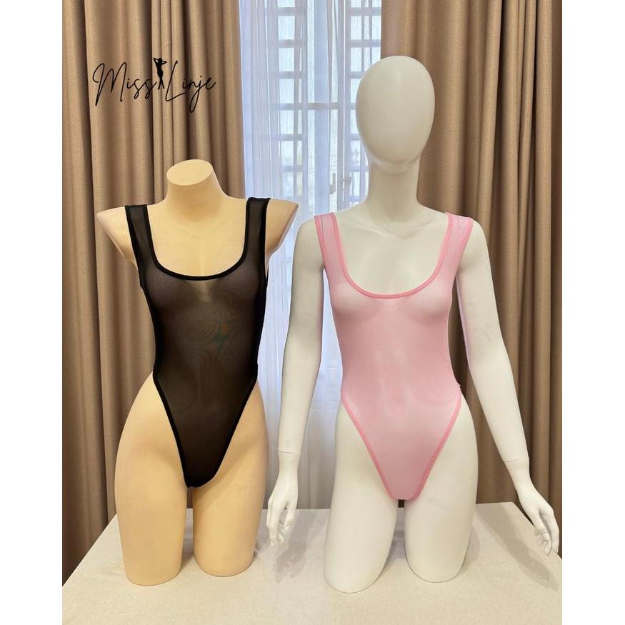 MissLinje Baju Dinas Lingerie Wanita Sexy Bodysuit Jumpsuit One Piece Transparan Spandek Ketat