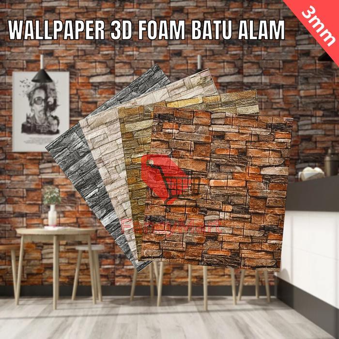 Wallpaper Dinding 3D Foam Batu Alam Dekorasi Stiker Dinding 70 x 77cm