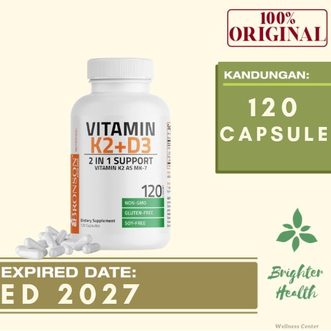 Bronson Vitamin K2 + D3 5000 iu 120 Capsules MK7 Vitamin D3 K2