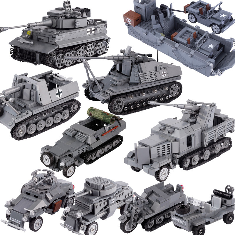 MOC Toys Weapons WW1 WW2 Vehicle Tank Model Building Blocks German US