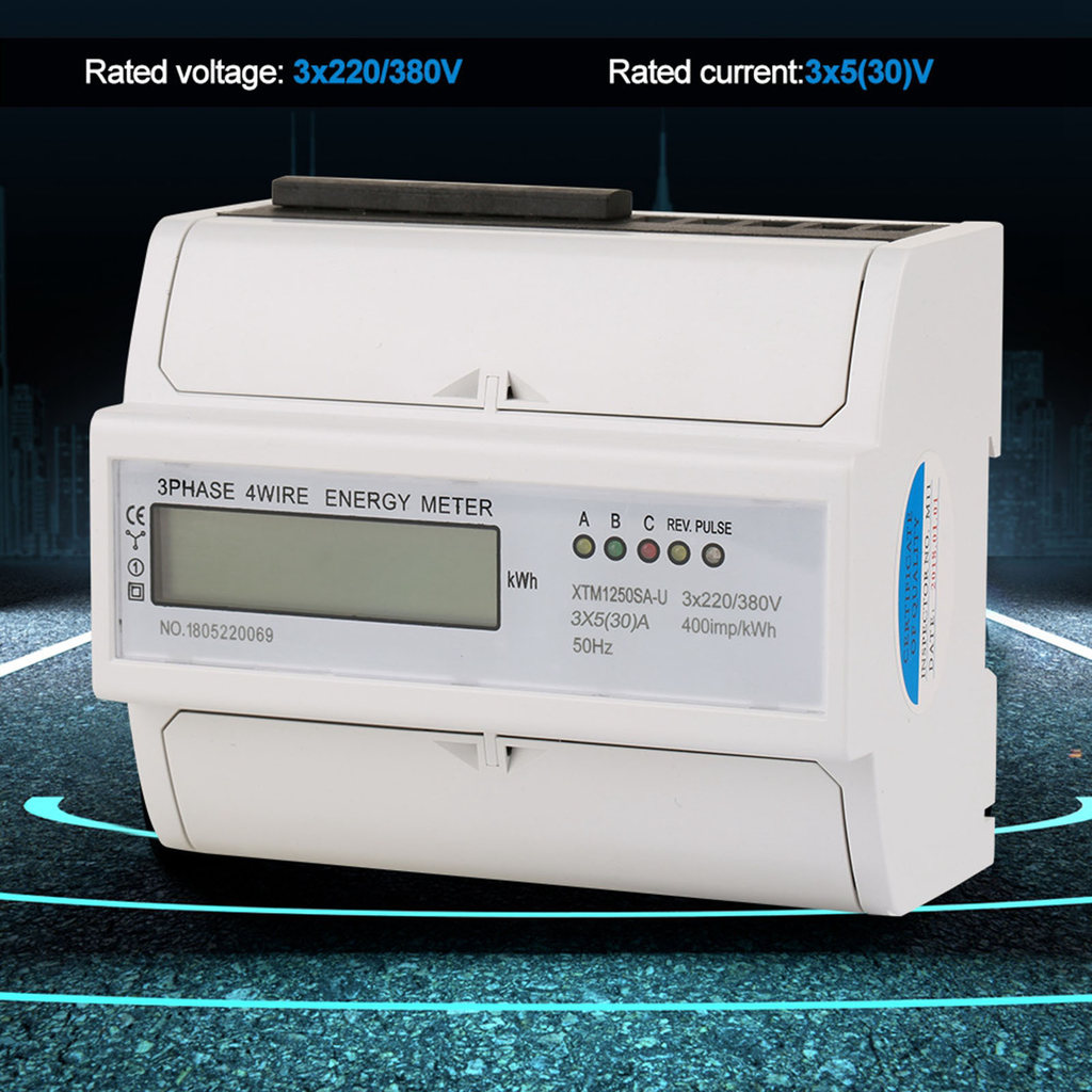 3 x 220V/380V Digital 3 phase 4 Wire 7P Din Rail Electric Meter Electronic KWh Meter Din Rail Electr