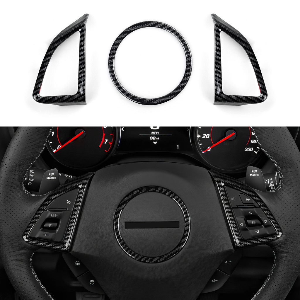 For Chevrolet Camaro ZL1 2016-2026 Steering Wheel Panel Cover Frame Carbon Fiber Interior Sticker,