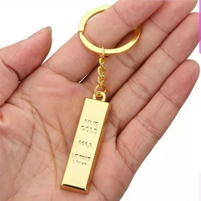 Gantungan Kunci Emas Batangan Gold Bar Replika Bahan Logam Fine Gold