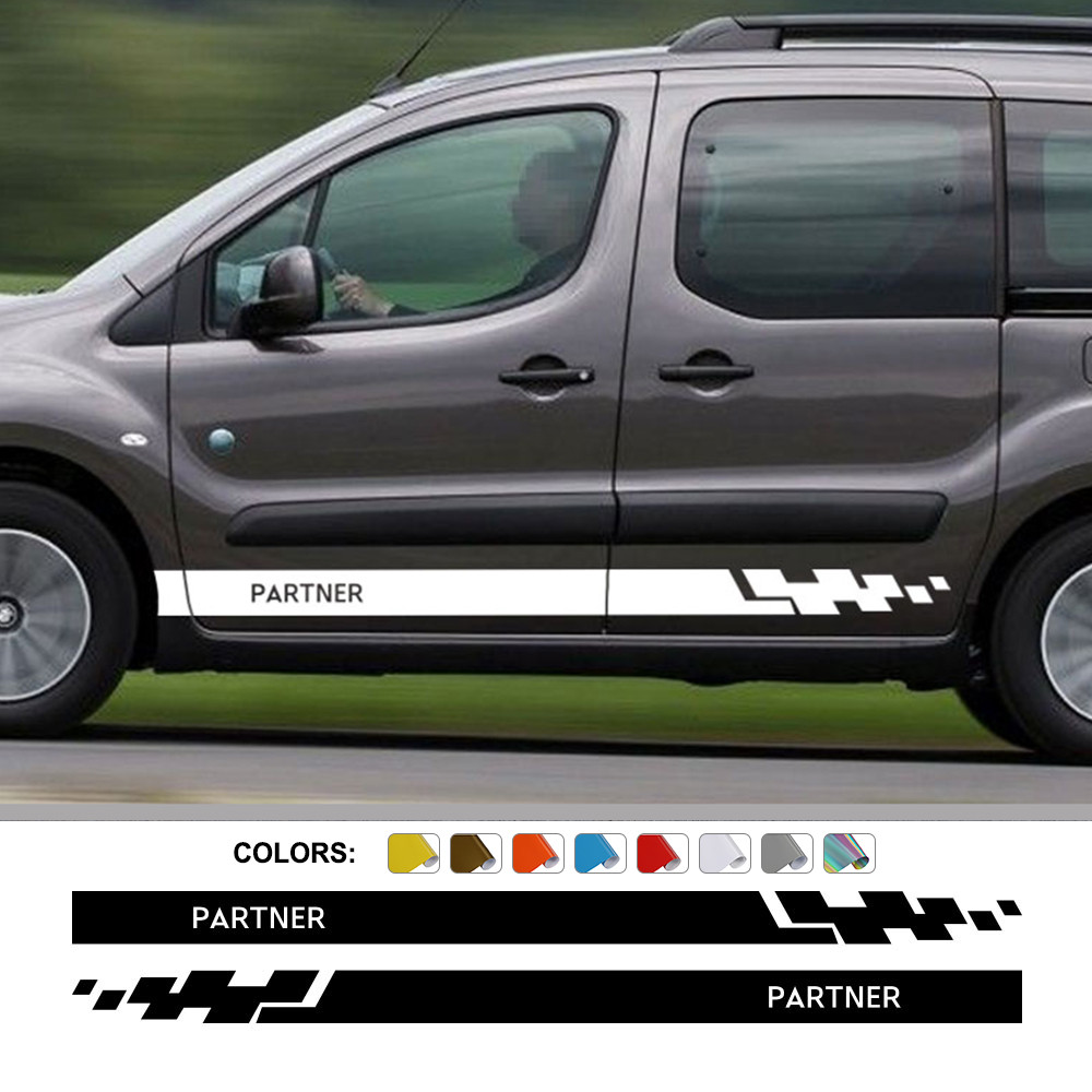 2PCS Car Door Side Stickers For Peugeot Partner Camper Cargo Van Parts Tuning Auto Accessories Line