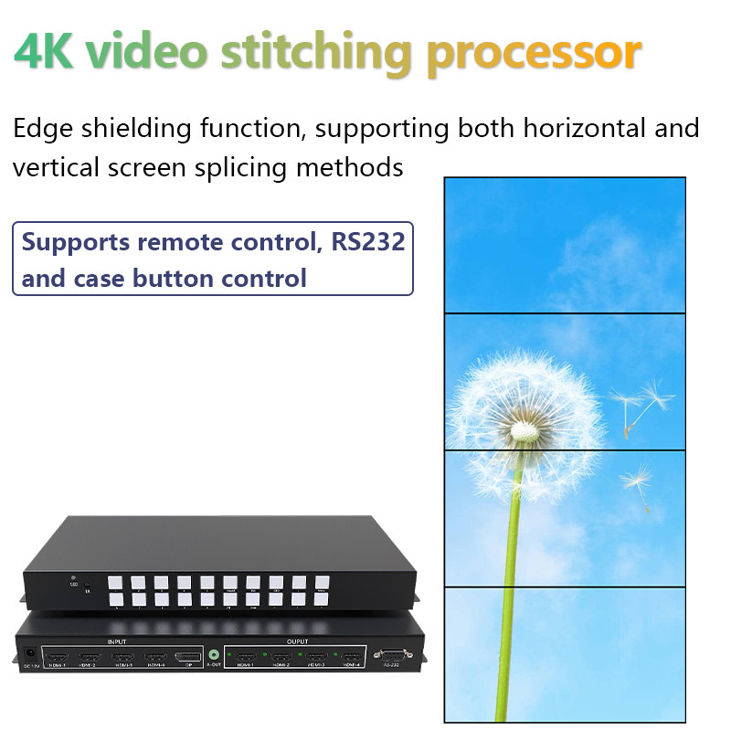 4 in 4 out Seamless Splicing Matrix Processor Switcher 4K60Hz HDMI Switcher Matrix 4x1 Horizontal