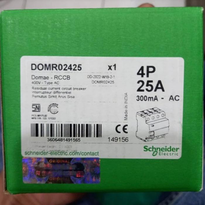 Elcb Schneider Domae 25A 3Phase 300Ma/30Ma 25A 4Phase Elcb 4 Phase 25A #Gratisongkir