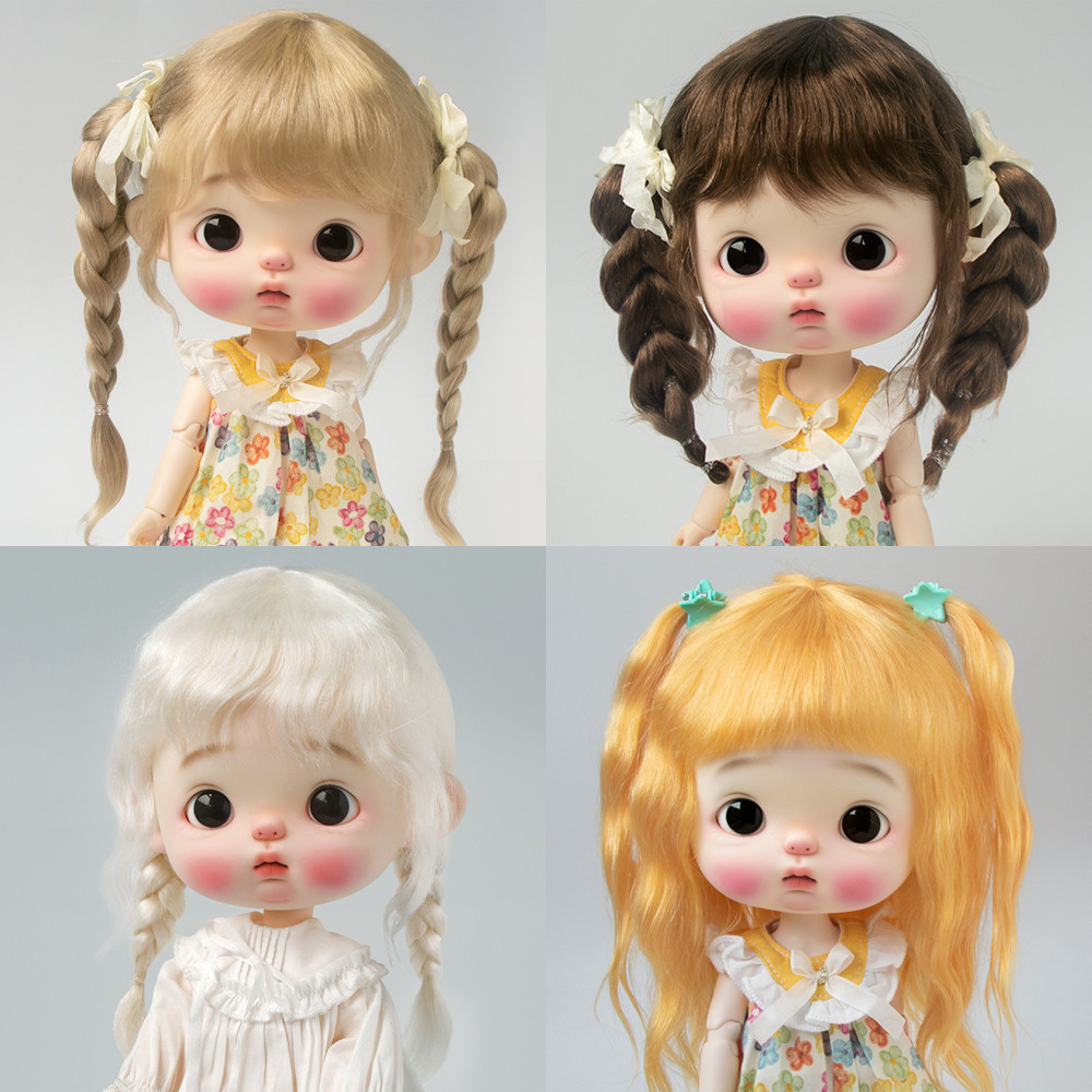 Blyth doll wig Princess hair High ponytail braids Lady wavy long hair bangs for big head doll Qbaby