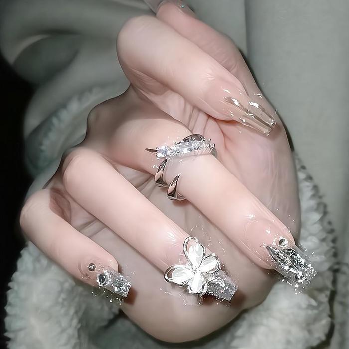 24Pcs 3D Kuku Palsu Kuku Nail Alat Perawatan Kuku Perawatan Kecantikan Kuku Kaki Palsu kuku palsu *