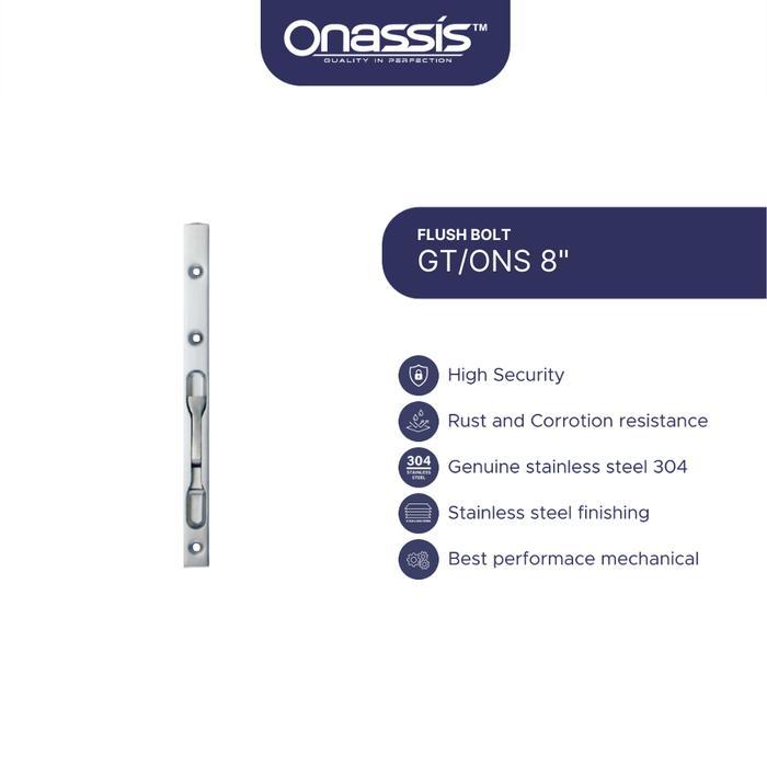 Onassis GRENDEL TANAM ONASSIS 8" Stainless Steel SUS 304 untuk Pintu Double High Security & Tahan