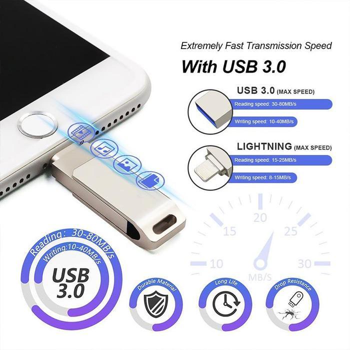 OTG FLASHDISK 1TB IOS, IPAD, PC, USB 3.0, 2 IN 1, VENDA QUENTE, PRATA OTG PEN DRIVE FOR I-PHONE