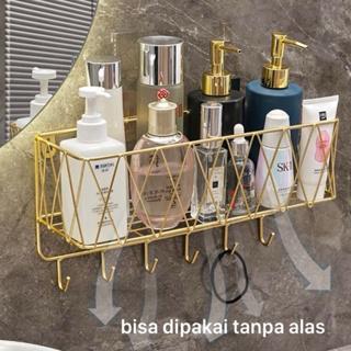 Rak Kamar Mandi SS304 Gold Alas Kaca Marble Putih Hitam / Rak Sabun Tembok Gold