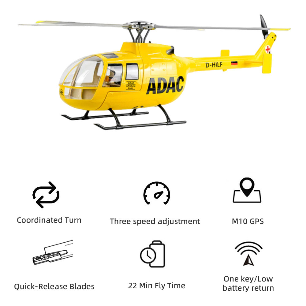 FLYWING BO105 RC Helicopter ADAC 470 class 6CH scale helicopter BO105 rc Plane 4 blades rotor head