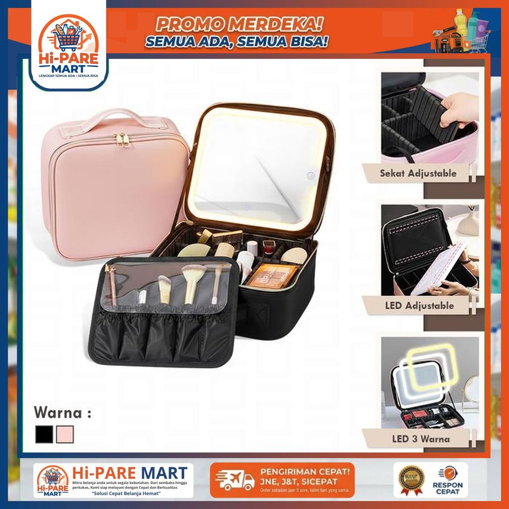 KOTAK KOSMETIK MAKEUP ORGANIZER BEAUTY CASE TAS KOPER MUA MAKEUPARTIST BAG LAMPU LED MIRROR KACA Hi-