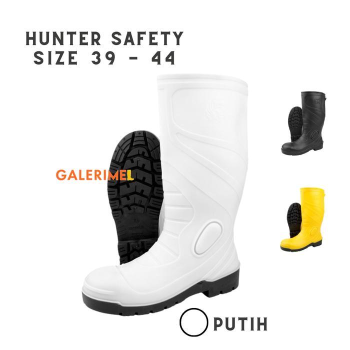 Sepatu Boot Tinggi Hunter Safety 1 Putih Toe Cap Besi Anti Slip Aman