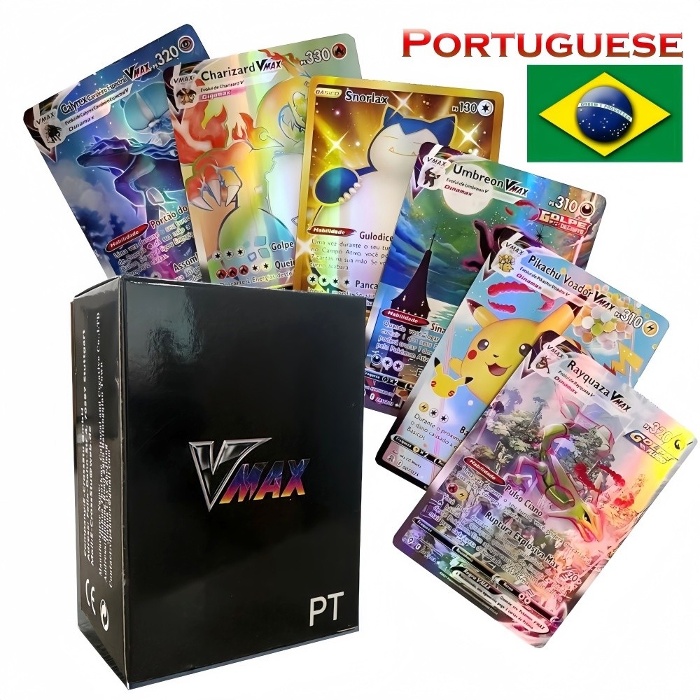 55-100Pcs Portuguese Pokemon Cards Terastal Pikachu Vstar Vmax GX Letter Rainbow Arceus Shiny