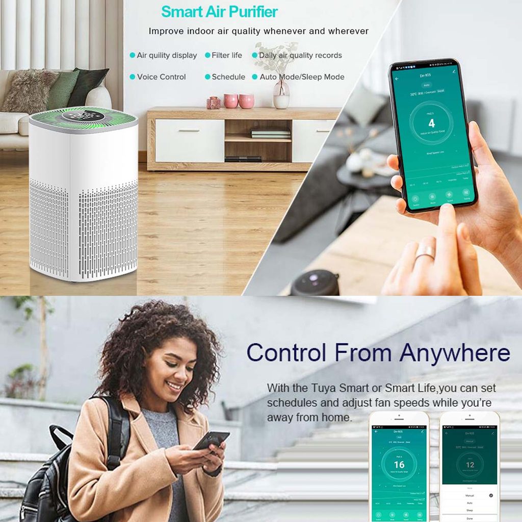 Mi APP Smart Air Purifier Tuya Alexa Remote Control Ozone Genrator HEPA Composite Filter