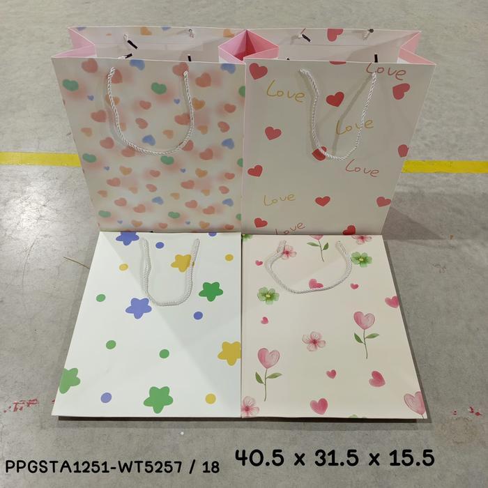 (12Pcs) Paper Bag Size Xl / Paper Bag 1Lusin Isi 4Motif 4 Warna Berbeda Tbk