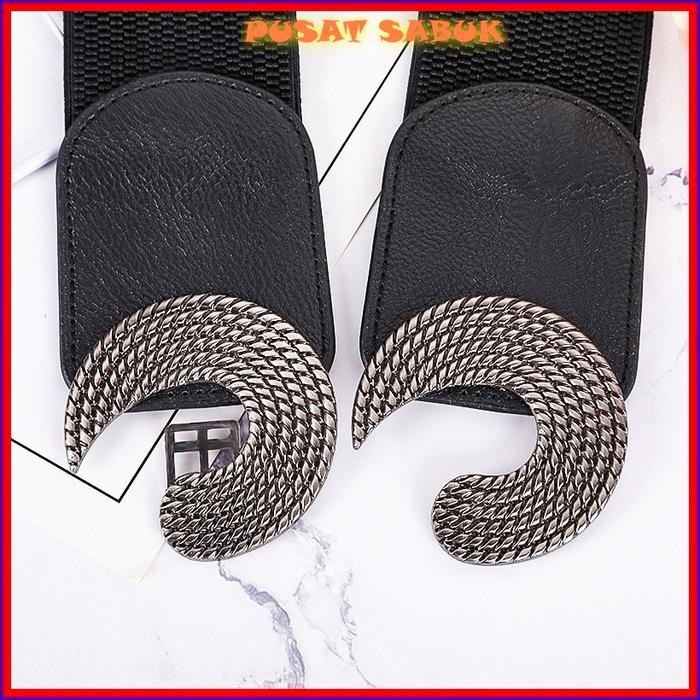 Belt Gesper Lebar Sabuk Ikat Pinggang Wanita Korea Obi Karet Elastis Cewek Gasper besar Hitam