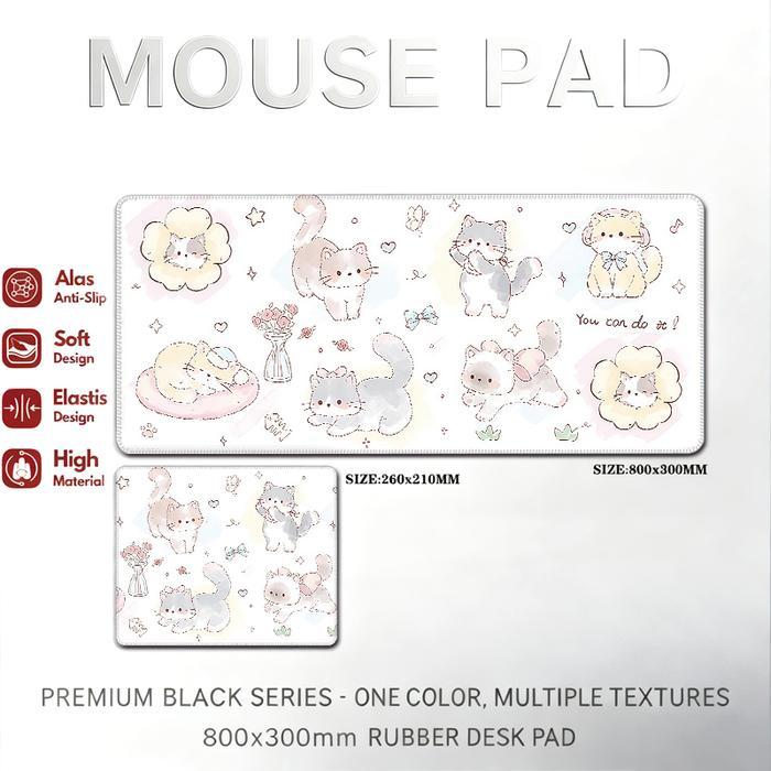 Flower Cat Pink Mouse Pad Extra-Large High-Aesthetic Cute Gaming Keyboard Pad Laptop Mouse Pad
