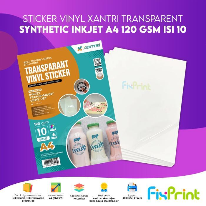 Sticker Vinyl Xantri Synthetic Sintesis Glossy / Matte / Transparent Transparan InkJet Putih 120gsm