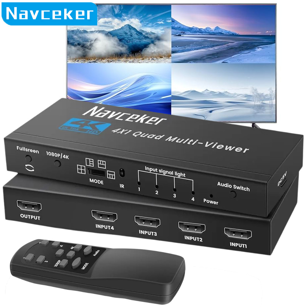 4K HDMI Quad Screen Multiviewer 4x1 1080P 4 in 1 out HDMI Multi Viewer Seamless Switcher 5 Display