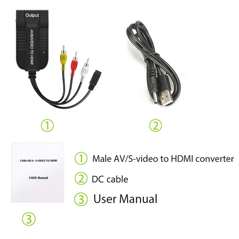 Male RCA AV to HDMI-compatible Converter Adapter Mini Composite CVBS s-video to HDMI-compatible