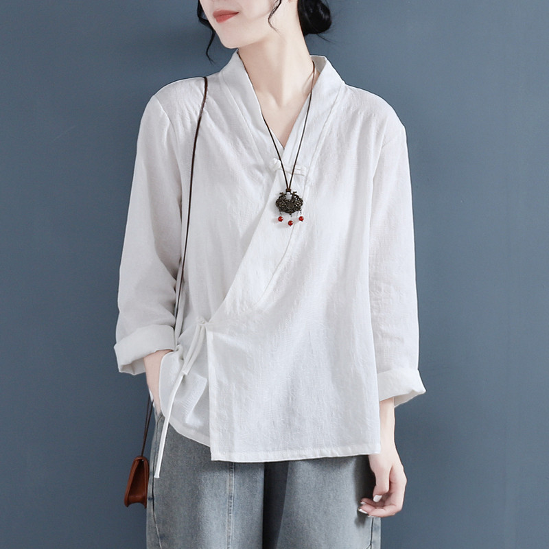 Chinese Style Cotton Linen Shirts for Women Hanfu New Chinese Tang Dynasty Costume Chinese