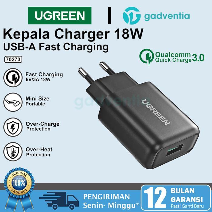 Ugreen Adapter Charger Quick Charging 3.0 18W Cas Samsung Iphone Cd122 #Gratisongkir