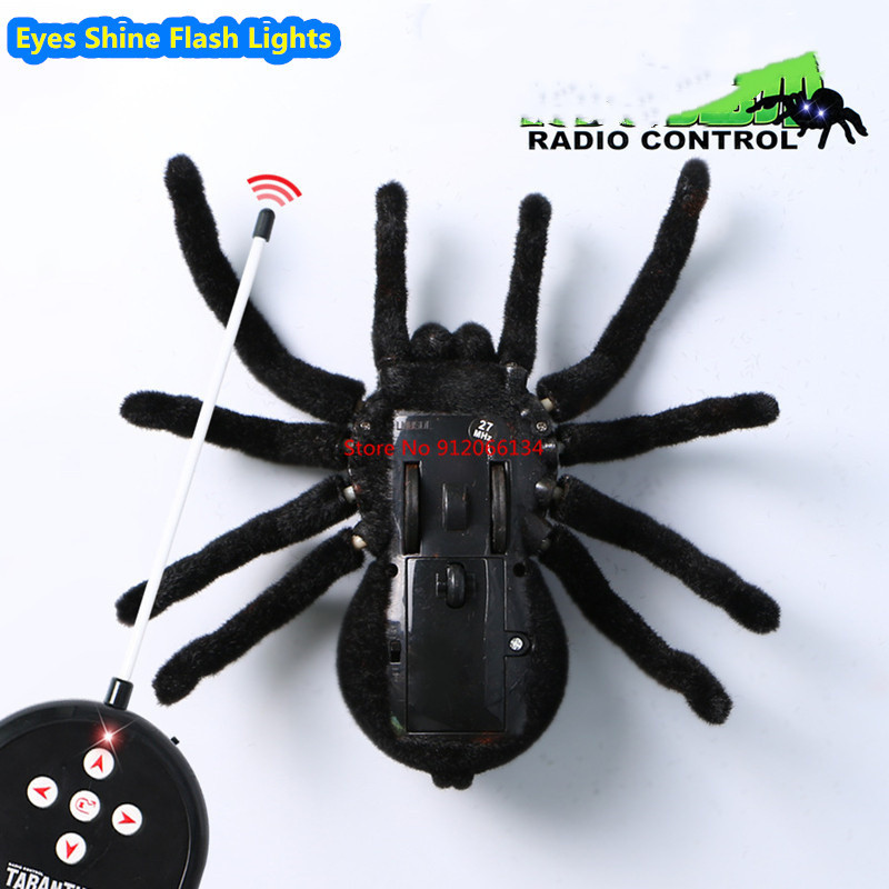 Electronic Animal pet Remote Control tarantula Eyes Shine smart black Spider Robot Halloween RC Tric