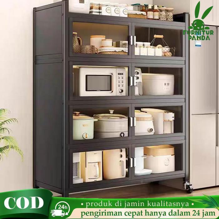 Rak Lemari Dapur Stainless Steel Lemari Dapur Serbaguna Lemari Rak Piring Tertutup Rak Oven