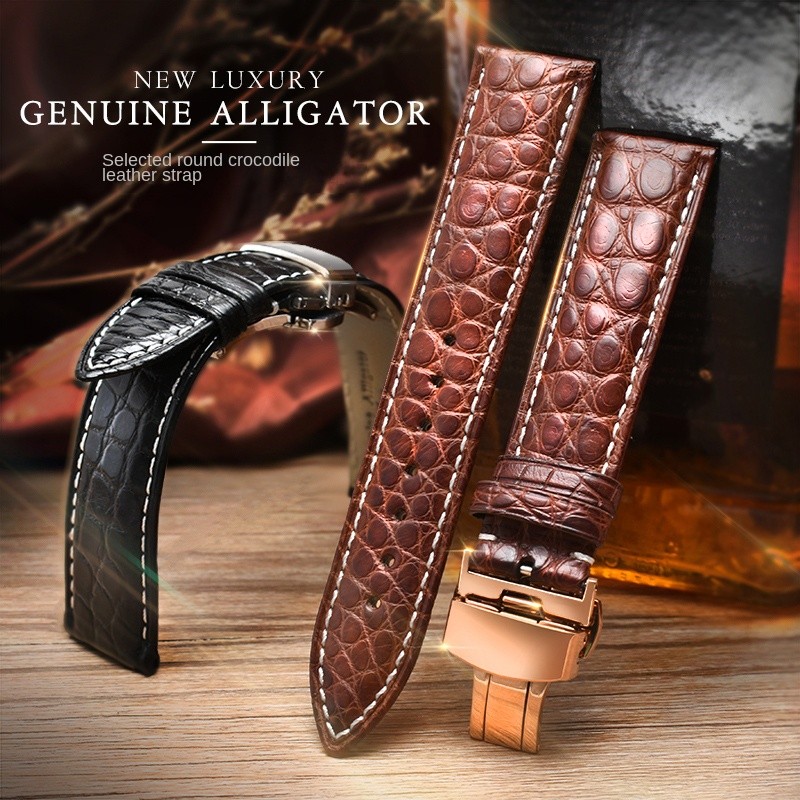 Crocodile leather strap for Longines Omega Rossini Citizen Tissot seagull strap men women butterfly