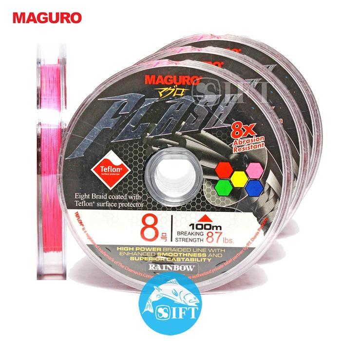 Senar MAGURO FLASH 8X RAINBOW 100M Benang tali pancing PE teflon IFT