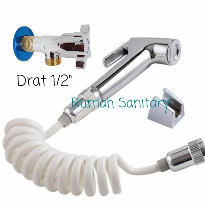 Paket Stop Kran T Dan Shower Bidet Set Telpon Spiral Toilet Semprot -Gratisongkir