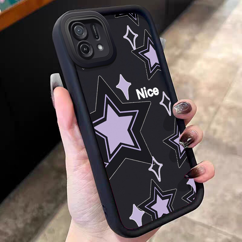 Casing Hp untuk OPPO A16K A16E Case Bintang Ungu Warna Hitam Kasing silikon Cesing Softcase Gadis co