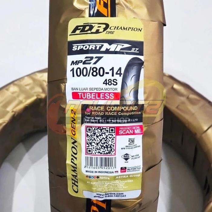 Ban Motor FDR MP-27 100/80 - 14 Tubeless Soft Compound Vario Beat Scopy Mio