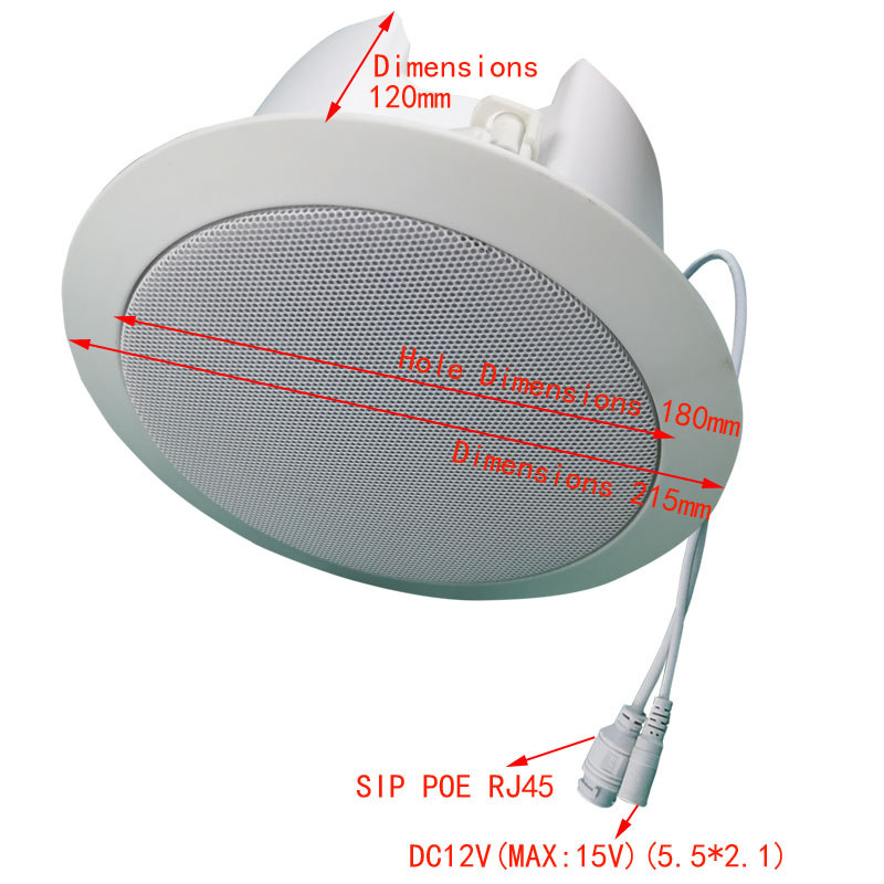 SIP 20W POE VoIP Onvif Ceiling Speaker for Church ABS DC & POE Power Supply Mode