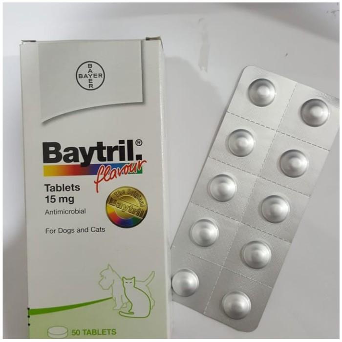 Baytril Flavour Tablet 15 MG Obat Antibiotik Anjing Kucing Per Tablet