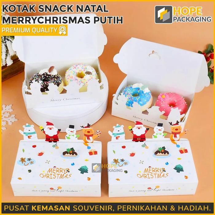 Kotak Kue Natal / Kardus Box Putih Merry Christmas / Box Bentuk Buku/ Kotak Hmapers Natal Unik